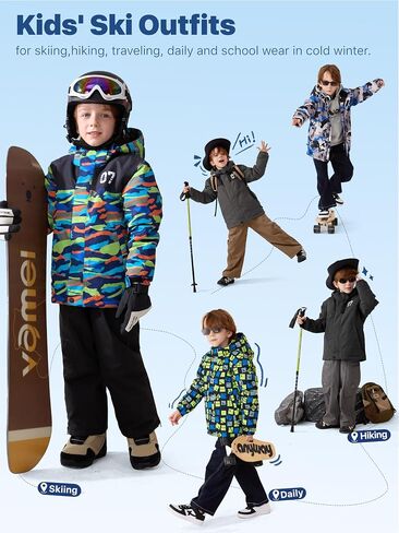 FREE SOLDIER Boys Girls Waterproof Ski Jacket Fleece Lined Warm Winter Snow Coat Kids Winter Jacket with Detachable Hood in Kuwait