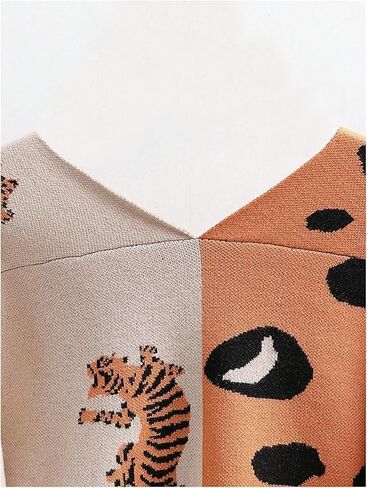 QJQ Women's Leopard Animal Tiger Print Cardigan Sweaters V Neck Long Sleeve Color Block Button Down Sweater Tops 2025 in Saudi Arabia