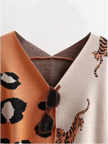 QJQ Women's Leopard Animal Tiger Print Cardigan Sweaters V Neck Long Sleeve Color Block Button Down Sweater Tops 2025 in Saudi Arabia