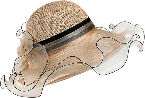 المرأة كنتاكي الأورجانزا قبعة فستان الكنيسة الشاي حفل زفاف الفاسناتور الزفاف قبعة الشمس الصيف الدانتيل ديربي قبعة الشاطئ in Kuwait