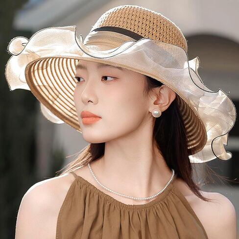 المرأة كنتاكي الأورجانزا قبعة فستان الكنيسة الشاي حفل زفاف الفاسناتور الزفاف قبعة الشمس الصيف الدانتيل ديربي قبعة الشاطئ in Kuwait