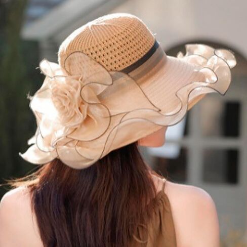 المرأة كنتاكي الأورجانزا قبعة فستان الكنيسة الشاي حفل زفاف الفاسناتور الزفاف قبعة الشمس الصيف الدانتيل ديربي قبعة الشاطئ in Kuwait