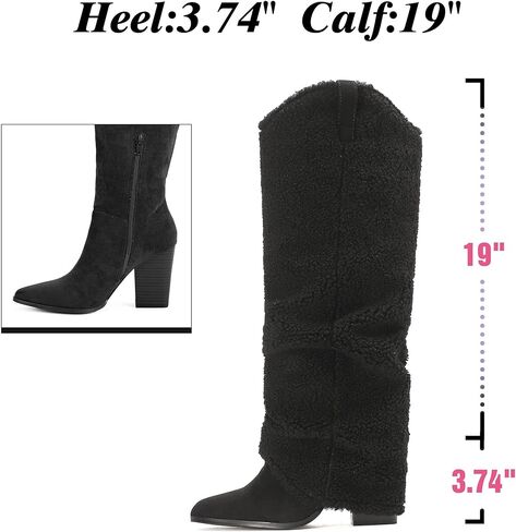 Putu Fold Over Boots for Women Knee High Cowboy Boots Chunky High Heel Tall Boots in Kuwait