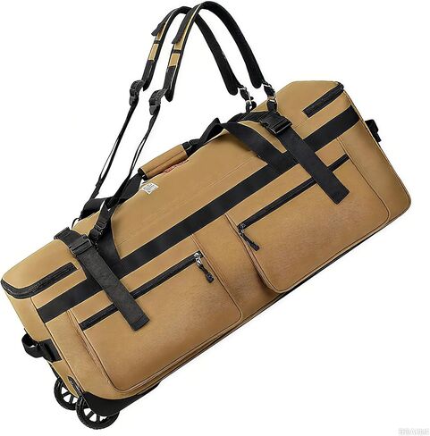 حقيبة من القماش الخشن المتدحرج سعة 110 لتر مع عجلات، واق من المطر للسفر متين وقابل للطي، و4 خيارات للحمل (كتف واحد، كتف مزدوج، حمل يدوي، شد) (بني) in Kuwait
