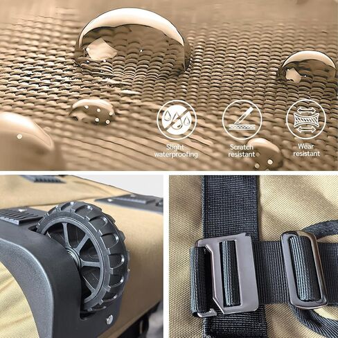 حقيبة من القماش الخشن المتدحرج سعة 110 لتر مع عجلات، واق من المطر للسفر متين وقابل للطي، و4 خيارات للحمل (كتف واحد، كتف مزدوج، حمل يدوي، شد) (بني) in Kuwait