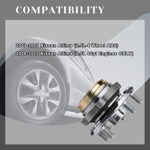 Front Left/Right Wheel Bearing Hubs Assembly Compatible with Nissan Altima 2007-2012 (2.5L 4-Cylinder Models Only), 5 Lugs w/ABS, Pair Hubs, Replaces 513294 in Saudi Arabia