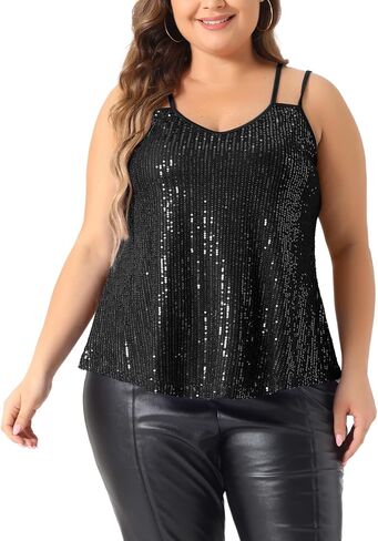 Agnes Orinda Plus Size Sequin Tops for Women Metallic Sparkle Sleeveless Spaghetti Strap Cami Party Tank Tops in Saudi Arabia