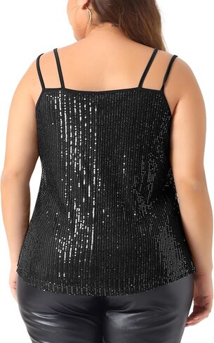 Agnes Orinda Plus Size Sequin Tops for Women Metallic Sparkle Sleeveless Spaghetti Strap Cami Party Tank Tops in Saudi Arabia