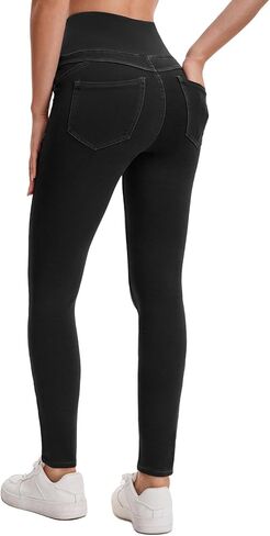 جينز مطاطي للنساء بخصر عالٍ، بنطلون جينز ضيق للتحكم في البطن، جينز قابل للسحب مع جيوب، كاجوال أنيق in Kuwait