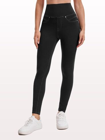 جينز مطاطي للنساء بخصر عالٍ، بنطلون جينز ضيق للتحكم في البطن، جينز قابل للسحب مع جيوب، كاجوال أنيق in Kuwait