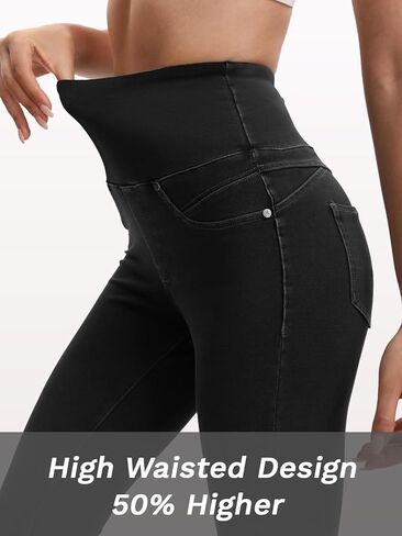 جينز مطاطي للنساء بخصر عالٍ، بنطلون جينز ضيق للتحكم في البطن، جينز قابل للسحب مع جيوب، كاجوال أنيق in Kuwait