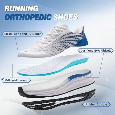 أحذية OrthoComfoot الرجالية لتقويم العظام لالتهاب اللفافة الأخمصية: أحذية جري مريحة لدعم قوس القدم للمشي، أحذية تنس كاجوال خفيفة الوزن، تخفيف آلام الكعب in Saudi Arabia