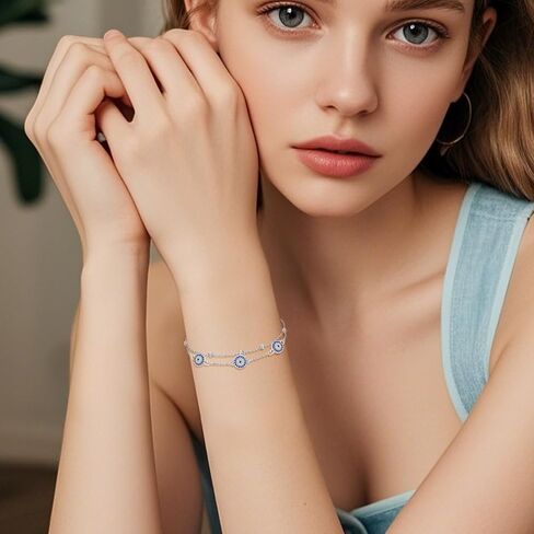 S925 Sterling Silver Evil Eye Anklet for Women, Protection Charm Ankle Bracelet, Adjustable Chain Anklet, Gift for Her in Saudi Arabia