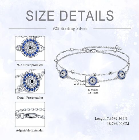 S925 Sterling Silver Evil Eye Anklet for Women, Protection Charm Ankle Bracelet, Adjustable Chain Anklet, Gift for Her in Saudi Arabia