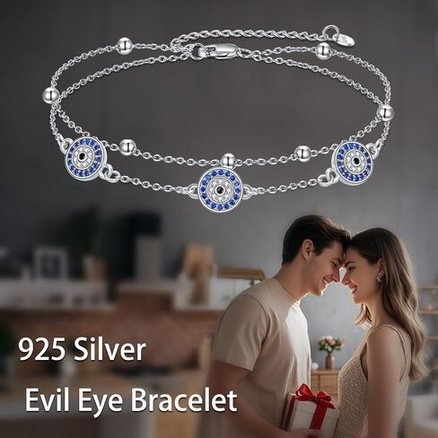 S925 Sterling Silver Evil Eye Anklet for Women, Protection Charm Ankle Bracelet, Adjustable Chain Anklet, Gift for Her in Saudi Arabia