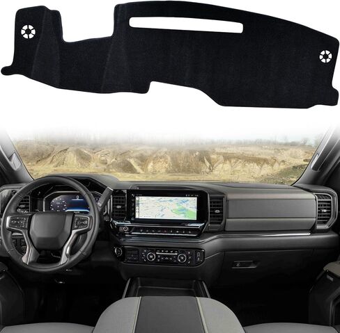 OLLEN Dash Cover Mat, Fit for Chevy Silverado 2022-2024 2025, Compatible with GMC Sierra 1500 Sierra 2500HD 3500HD 2024 2025~, Non-Slip Center Console Dashboard Cover, Black in Saudi Arabia