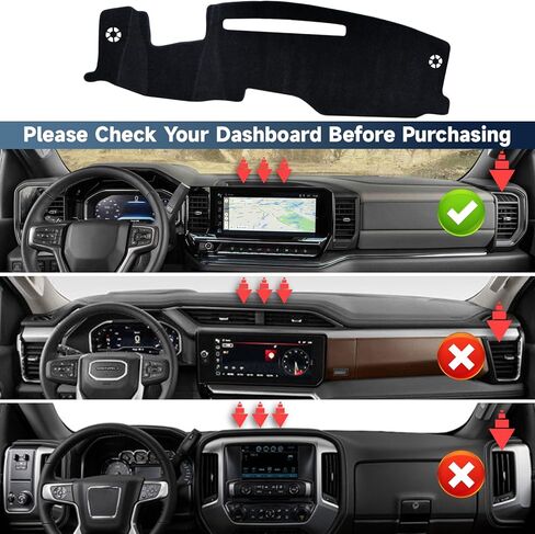 OLLEN Dash Cover Mat, Fit for Chevy Silverado 2022-2024 2025, Compatible with GMC Sierra 1500 Sierra 2500HD 3500HD 2024 2025~, Non-Slip Center Console Dashboard Cover, Black in Saudi Arabia