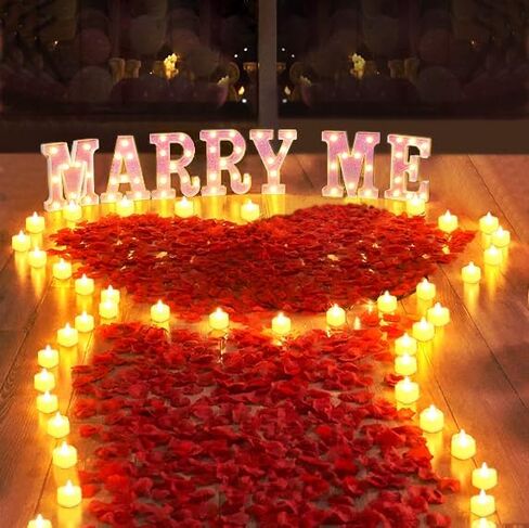 1027 Pcs I LOVE U Light Up Letters Proposal Decorations, I LOVE U Sign with 24 Pcs Heart Flameless Candles 1000 Pcs Rose Petals for Valentine's Day Wedding Proposal Romantic Night Decor in Saudi Arabia