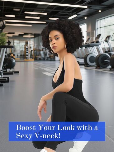 VUTRU Women Jumpsuits Sexy V Neck One Piece Bodysuit Romper Shapewear Tummy Control Workout Athletic Leotards, Black M in Kuwait