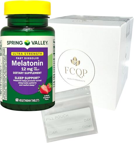 Spring Valley Melatonin Sleep Support Tablets, Ultra Strength 12 mg, Fast-Dissolve, 60 Count Included is a Pill Pouch and a Sticker in Saudi Arabia