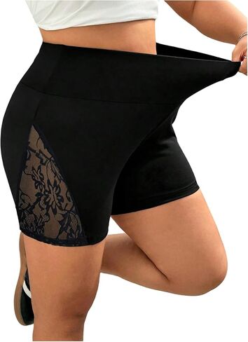 Verdusa Women's Plus Size Legging Shorts Lace Stretchy Leggings High Waist Skinny Shorts in Saudi Arabia