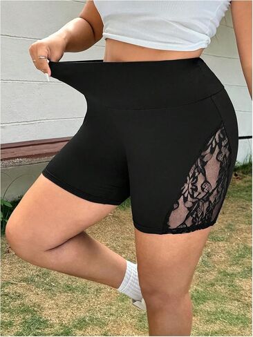 Verdusa Women's Plus Size Legging Shorts Lace Stretchy Leggings High Waist Skinny Shorts in Saudi Arabia