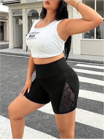 Verdusa Women's Plus Size Legging Shorts Lace Stretchy Leggings High Waist Skinny Shorts in Saudi Arabia