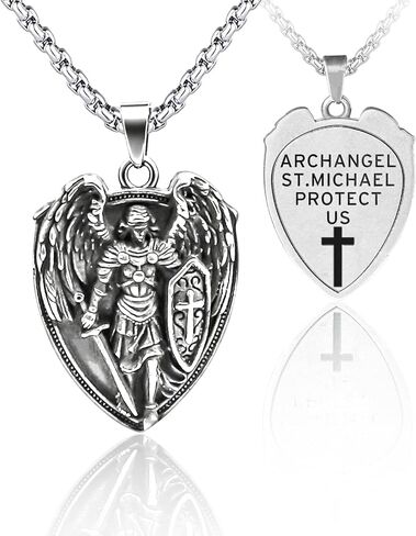 St Michael the Archangel Necklace, Stainless Steel Saint Michael Medal Pendant with Bible Verse Amulet for Men Women in Saudi Arabia