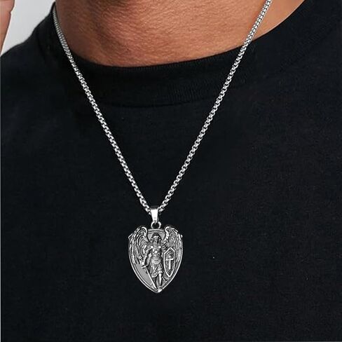 St Michael the Archangel Necklace, Stainless Steel Saint Michael Medal Pendant with Bible Verse Amulet for Men Women in Saudi Arabia