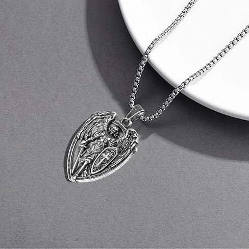 St Michael the Archangel Necklace, Stainless Steel Saint Michael Medal Pendant with Bible Verse Amulet for Men Women in Saudi Arabia