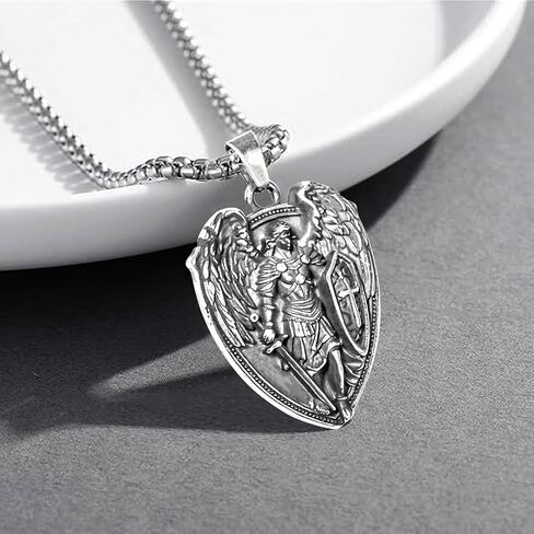 St Michael the Archangel Necklace, Stainless Steel Saint Michael Medal Pendant with Bible Verse Amulet for Men Women in Saudi Arabia