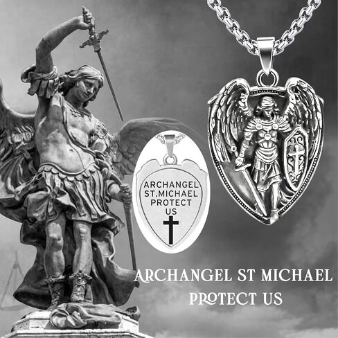 St Michael the Archangel Necklace, Stainless Steel Saint Michael Medal Pendant with Bible Verse Amulet for Men Women in Saudi Arabia