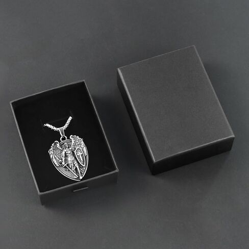 St Michael the Archangel Necklace, Stainless Steel Saint Michael Medal Pendant with Bible Verse Amulet for Men Women in Saudi Arabia