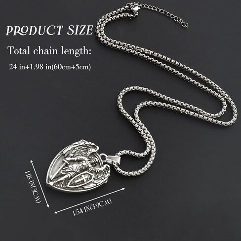 St Michael the Archangel Necklace, Stainless Steel Saint Michael Medal Pendant with Bible Verse Amulet for Men Women in Saudi Arabia