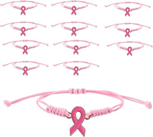 12pcs Breast Awareness Bracelets, Adjustable Pink Braided Wristband Wrist band Outfit Inspirational Jewelry Gift Sign Bulk Accessories for Support Survivors Fighters Charity Events in Saudi Arabia