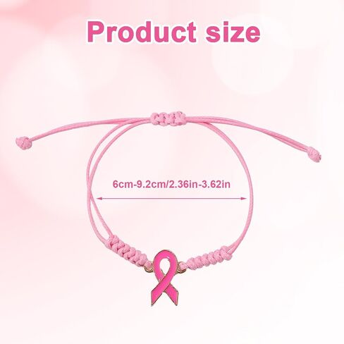 12pcs Breast Awareness Bracelets, Adjustable Pink Braided Wristband Wrist band Outfit Inspirational Jewelry Gift Sign Bulk Accessories for Support Survivors Fighters Charity Events in Saudi Arabia