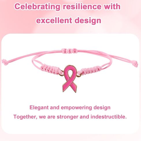 12pcs Breast Awareness Bracelets, Adjustable Pink Braided Wristband Wrist band Outfit Inspirational Jewelry Gift Sign Bulk Accessories for Support Survivors Fighters Charity Events in Saudi Arabia