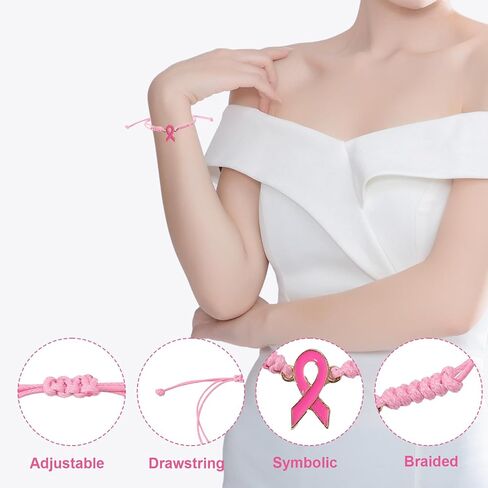 12pcs Breast Awareness Bracelets, Adjustable Pink Braided Wristband Wrist band Outfit Inspirational Jewelry Gift Sign Bulk Accessories for Support Survivors Fighters Charity Events in Saudi Arabia