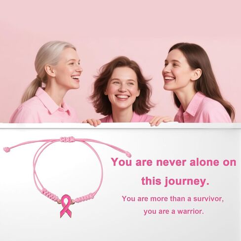12pcs Breast Awareness Bracelets, Adjustable Pink Braided Wristband Wrist band Outfit Inspirational Jewelry Gift Sign Bulk Accessories for Support Survivors Fighters Charity Events in Saudi Arabia