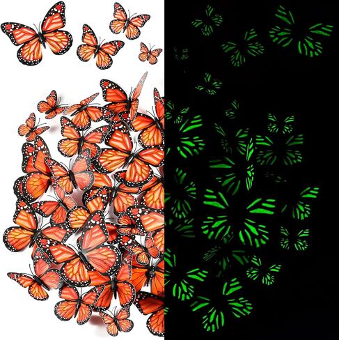 Jenaai 50 Pcs Day of the Dead Artificial 3D Glowing Monarch Butterfly Decorations Luminous Fake Orange Monarch Butterfly Decor Day of the Dead Decorations for DIY Art Crafts Home Bedroom Wedding Party in Saudi Arabia