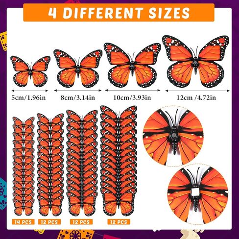Jenaai 50 Pcs Day of the Dead Artificial 3D Glowing Monarch Butterfly Decorations Luminous Fake Orange Monarch Butterfly Decor Day of the Dead Decorations for DIY Art Crafts Home Bedroom Wedding Party in Saudi Arabia