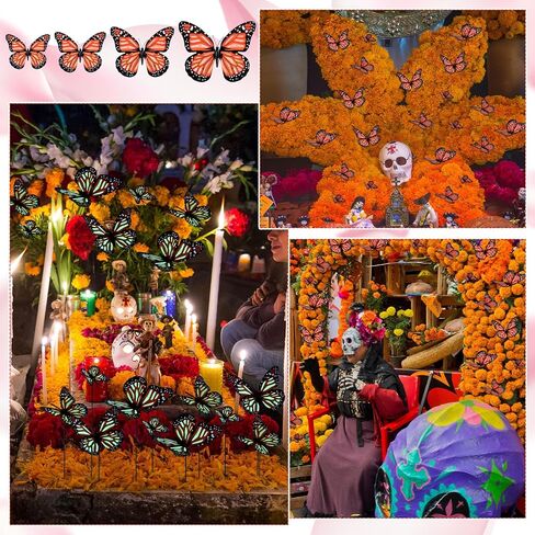 Jenaai 50 Pcs Day of the Dead Artificial 3D Glowing Monarch Butterfly Decorations Luminous Fake Orange Monarch Butterfly Decor Day of the Dead Decorations for DIY Art Crafts Home Bedroom Wedding Party in Saudi Arabia