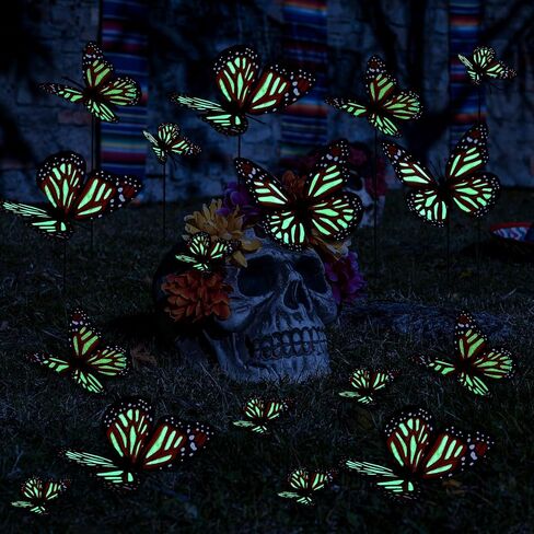 Jenaai 50 Pcs Day of the Dead Artificial 3D Glowing Monarch Butterfly Decorations Luminous Fake Orange Monarch Butterfly Decor Day of the Dead Decorations for DIY Art Crafts Home Bedroom Wedding Party in Saudi Arabia