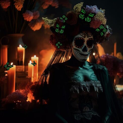 Jenaai 50 Pcs Day of the Dead Artificial 3D Glowing Monarch Butterfly Decorations Luminous Fake Orange Monarch Butterfly Decor Day of the Dead Decorations for DIY Art Crafts Home Bedroom Wedding Party in Saudi Arabia