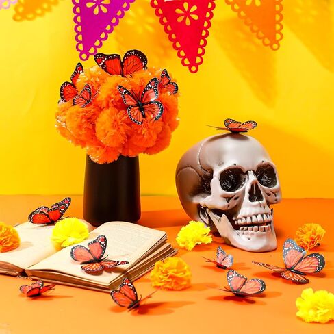 Jenaai 50 Pcs Day of the Dead Artificial 3D Glowing Monarch Butterfly Decorations Luminous Fake Orange Monarch Butterfly Decor Day of the Dead Decorations for DIY Art Crafts Home Bedroom Wedding Party in Saudi Arabia