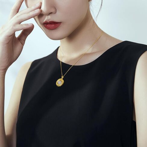 24K Solid Gold Pendant for Women, Real Pure Gold Phoenix Round Green White Nephrite Jade Bead Jewelry Dainty Pendant for Men Girlfriend (Not Include Necklace) in Saudi Arabia
