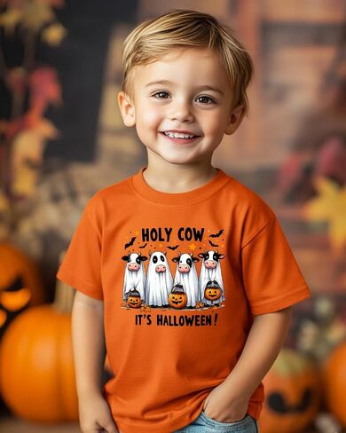 قميص الهالوين للأطفال الصغار قمصان للعطلات للأولاد والبنات للأطفال 2T-8T، هيكل عظمي مضحك على شكل يقطين شبح بو مخيف in Kuwait