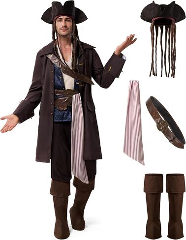 Spooktacular Creations Halloween Pirate Costume Men, Captain Smuggler Deluxe Outfit for Cosplay Themed Parties in Saudi Arabia