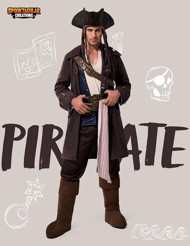 Spooktacular Creations Halloween Pirate Costume Men, Captain Smuggler Deluxe Outfit for Cosplay Themed Parties in Saudi Arabia
