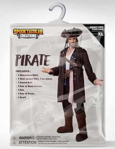 Spooktacular Creations Halloween Pirate Costume Men, Captain Smuggler Deluxe Outfit for Cosplay Themed Parties in Saudi Arabia
